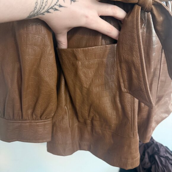 Marc New York Faux Leather Belted Jacket | Brown Croc-Embossed | Size M - Picture 8 of 14